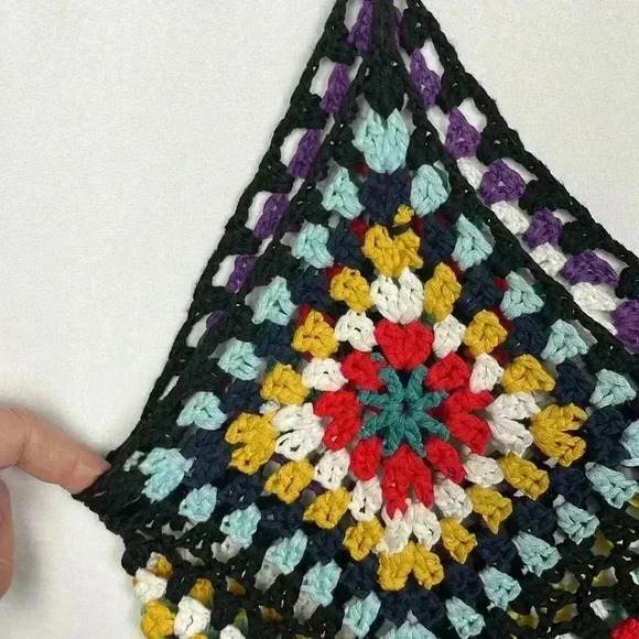 Womens Mini Dress Black XS/S Crocheted Spaghetti Straps Mini Crocheted Squares - Picture 2 of 9